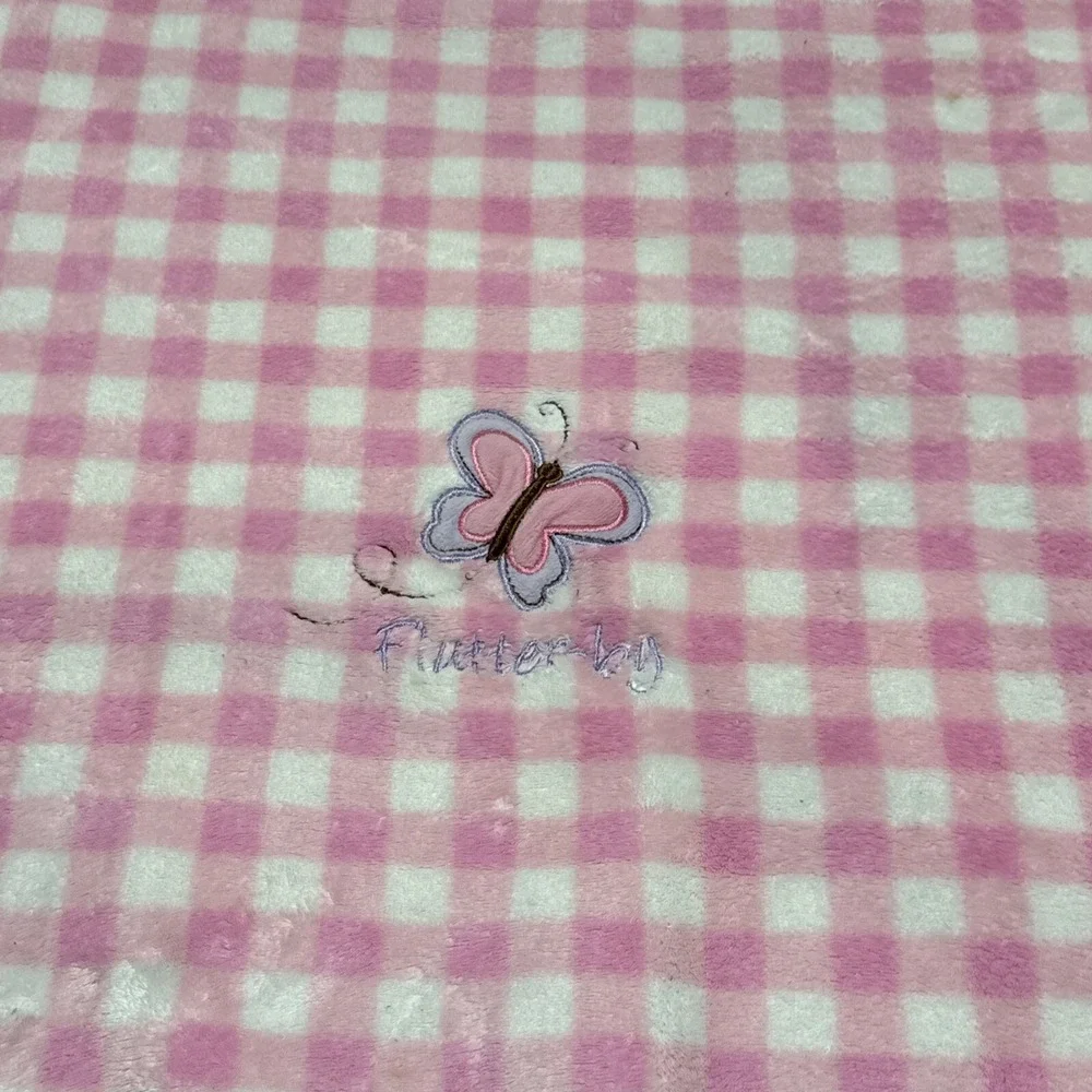 Parents Choice Pink Check Butterfly Baby Blanket Flowers Flutter-By Baby Girl